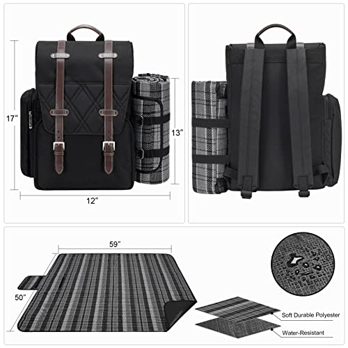 Picnic Backpack for 4 Person with Large Insulated Cooler Bag, Picnic Basket Set with Wine Pouch,Picnic Blanket Waterproof Sandproof with Shoulder Strap