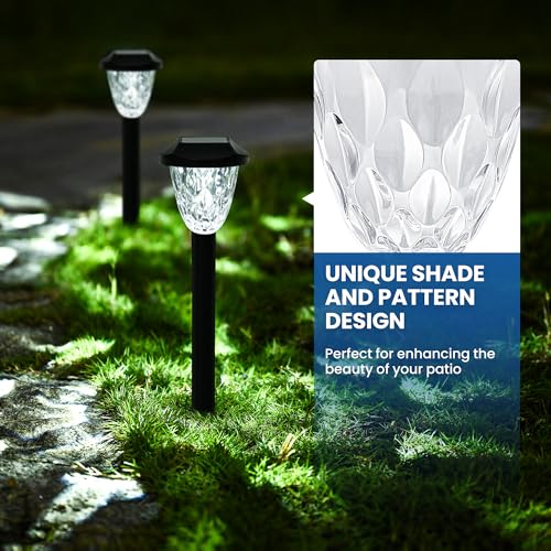 GIGALUMI 12 Pack Solar Lights Outdoor, Solar Pathway Lights with Great Pattern, Waterproof Auto On/Off Solar Powered Light for Outside Yard Garden Walkway Driveway Lawn Pathway - color: Cold White, size: 14.17'' 12 Pack