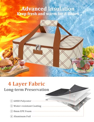 Casserole Carrier Bag, Single Insulated Food Bag, Hot Cold Lasagna Holder Tote for Picnic, Potluck or Travel, Lightweight Picnic Bag - color: Beige-01