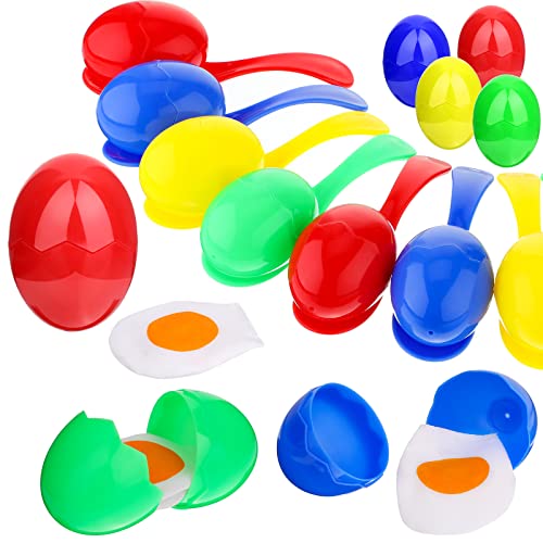 Civaner 24 Pieces Egg and Spoon Race Game Set with Yolk, Egg Balance Game Relay Race Game for Easter Eggs Hunt Game Outdoor Lawn Games, Field Sport Party Favors Toy (4 Assorted Colors)