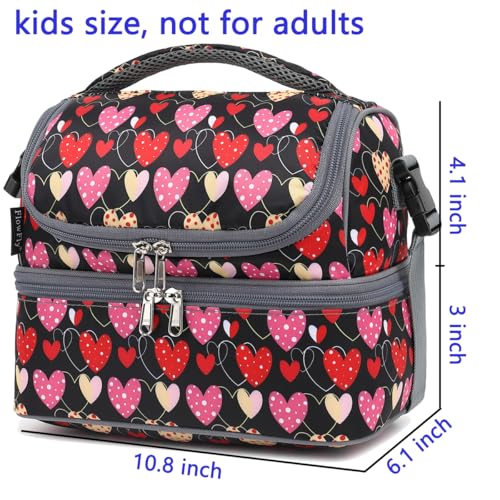 FlowFly Double Decker Cooler Insulated Lunch Bag Large Tote for Boys, Girls, Men, Women, With Adjustable Strap,Heart - color: Heart