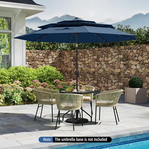 Tangkula 10 FT Solar LED Patio Umbrella, 3-Tier Vented Outdoor Market Table Umbrella with 32 LED Lights, Tilt Adjustment, Crank Handle, 8 Ribs for Backyard Pool Deck (Navy) - color: Navy