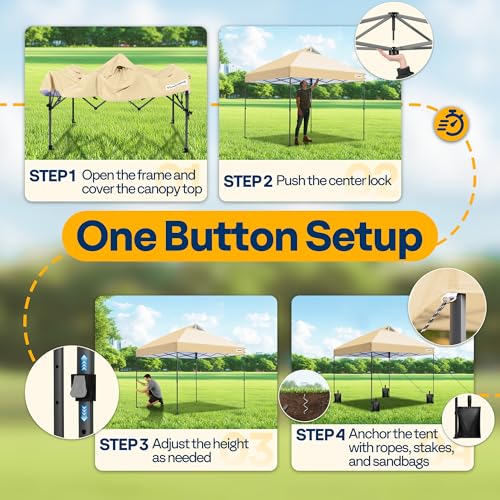 VIVOHOME 8x8ft Pop Up Canopy Tent One Push Setup Outdoor Portable Shelter Tent Heavy Duty with Wheel Carry Bag and 4 Sandbags, Beige - color: Beige, size: 8x8 ft