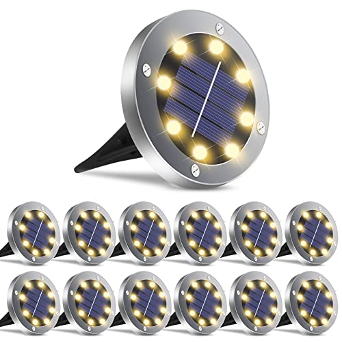 OULONGER Solar Lights Outdoor Waterproof, 12 Pack Solar Ground Lights with Large Capacity Battery, High Efficiency Solar Powered Lights for Outdoor Garden, Patio, Pathway and Yard (Warm Light) - color: Warm light, size: 12pack