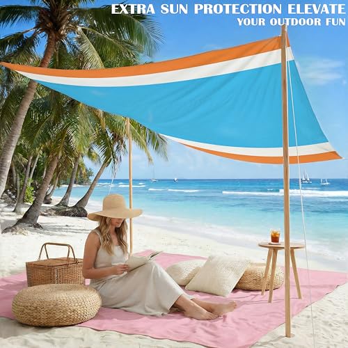 Famstar Beach Blanket Oversized Extra Large78 X 81",Waterproof Sandproof Beach Blanket 1-7 Adults Lightweight Durable for Travel Camping Hiking Picnic (78" X 81", Orange&Blue) - color: Orange, size: 78" X 81"