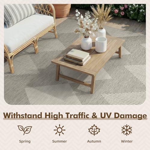 MontVoo-Outdoor Rug Carpet Patio Rug 6x9 Polypropylene Indoor Outdoor Rugs for Patio Deck Balcony Porch, Textured Weave, Durable for High Traffic, Fade-Resistant, Boho Geometric Silver Grey - color: Grey Ivory, size: 6' x 9' (Rectangular)