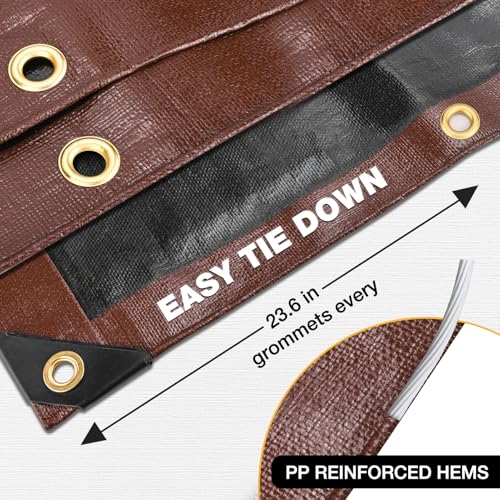 Winpull Tarp 10x20FT, 16 Mil Heavy Duty Large Tarps, Waterproof Tarp with Brass Grommets and Reinforced Edges, UV Resistant, Tear&Fade Resistant Poly Tarp for Outdoor Camping Pool Car Tent - color: Brown/Black-16mil, size: 10' x 20'