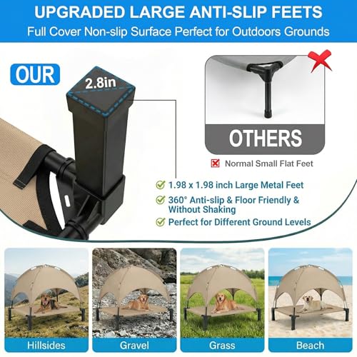 Elevated Dog Bed with Canopy Raised Pet Cot for Large Dogs, Outdoor Dog Cot with Removable Sun Shade Tent, Breathable Mesh Portable Dogs Cot for Camping, Beach, Backyard, Outdoor Use - color: Beige, size: 51.0"L x 36"W x 39"H