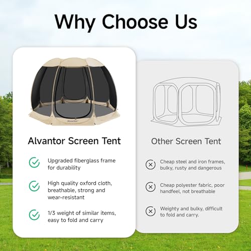 Alvantor® Screen House Room Camping Tent Outdoor Canopy Pop Up Sun Shade Shelter 8 Mesh Walls Not Waterproof Beige 12'x12' Patent Pending - color: Beige, size: 12'x12'