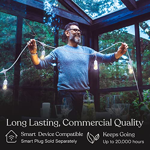 Brightech Ambience Pro Waterproof LED Outdoor String Lights, 48 Ft, Hanging, Dimmable Vintage Edison Bulbs, 15 Bulbs, 2W - style: 48 Foot - White Cable - Soft White (2700K)