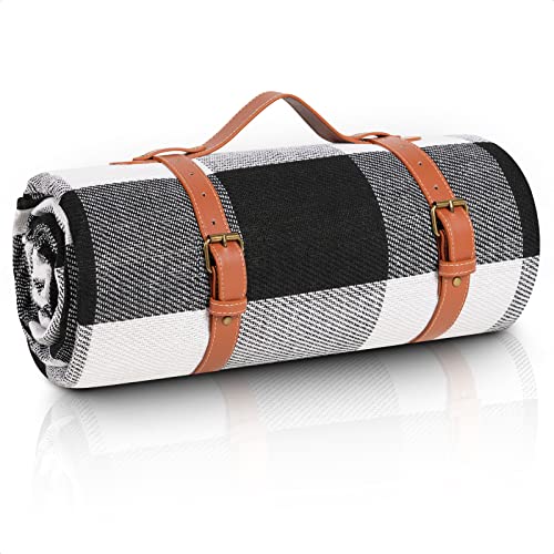 sapsisel 80”x 80” Picnic Blanket Extra Large, Waterproof and Foldable Beach Blanket, 3-Layer Outdoor Blanket for 6 to 8 Adults, for Camping, Park, Beach, Grass, Indoors… - color: Black & White Grids