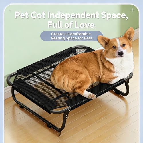 Outdoor Elevated Dog Cot, Breathable Cooling Elevated Cot Hammock Pet Bed for Small & Medium Dogs, Washable Mesh Cover, Raised Metal Frame, Collapsible, Portable 【S-24 * 20 * 5 in】 Black - color: Black, size: Small
