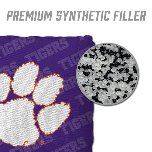 YouTheFan Officially-Licensed NCAA Set of 4 Cornhole Bags - All Weather Regulation 6” x 6” Size - 16oz Weight - Designed in USA - color: Clemson Tigers - Purple