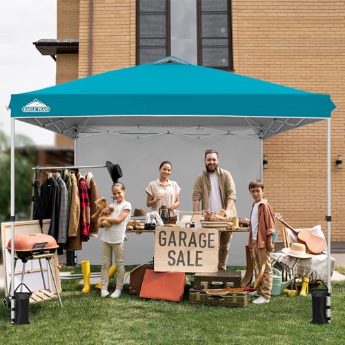 EAGLE PEAK Commercial Canopy 10x10 Pop Up Canopy Tent with 1 Sidewall, Easy Setup Heavy Duty Instant Event Shelter for Vendors & Markets, Outdoor Sun Shade, Turquoise - color: Turquoise, size: 10x10