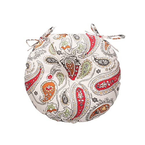 Magpie Fabrics Outdoor Round Bistro Seat Cushions with Ties, 15"x15"x4" Set of 2, Tufted Waterproof Barstool Chair Pads for Patio Home Garden Office, Paisley Beige Red - color: Paisley Red Beige
