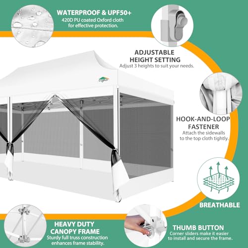 COBIZI 10x20 Canopy Tent with 6 Sidewalls,Heavy Duty Pop up Canopy with Mosquito Netting,Easy up Screen Tent for Parties Wedding Outdoor Patio with Roller Bag,White - color: White, size: 10x20ft(standard)