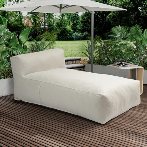 Dineli Chaise Lounge Chair Outdoor Bed Lounger Outdoor Couch Sofa for Pool Comfy Patio Furniture Foam Filling Bean Bed Chair Lazy Sofa for Outside, Water-Resistant Sunbed (Ivory, 70'' Length) - color: Ivory, 70'' Length
