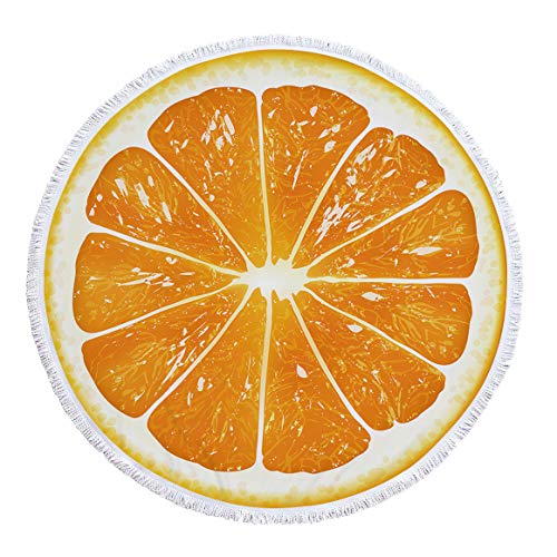 Oversize Fruit Round Beach Towel with Tassel Multi-Purpose Yoga Mat Kids Crawl Pads Towel Blanket Microfiber Circle Large Towel for Adults Teens - 59" (Orange) - color: Orange