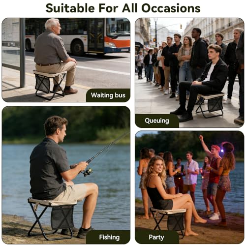 2 Pack Portable Folding Stools, Collapsible Backpack Stool with 3 Storage Pouches, Camping Chair Outdoor Seats Foot Rest, Ultralight for Hiking, Fishing, Camping, Festivals, Large 13"x10.62"x12.2"