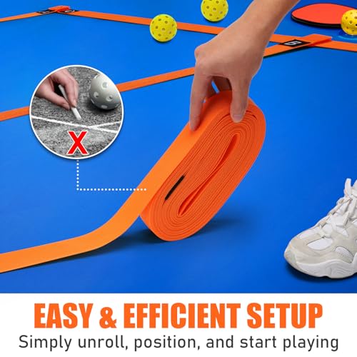TOBWOLF Pickleball Court Marking Kit, Portable Temporary Pickleball Court Lines Markers with Tape & 8PCS Sandbags, No Measurement Required Official Size Pickleball Lines Marking Set for Outdoor Indoor