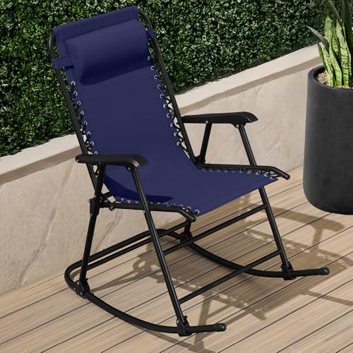Best Choice Products Outdoor Zero Gravity Rocking Chair, Folding Reclining Patio Lounge Chair with Adjustable Pillow for Lawn, Beach, Camping - Blue - color: Blue