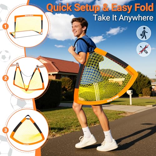 Dimples Excel Soccer Goals Kids Net for Backyard 7x5, 5x3.6, 4x3, 3x2.2 FT - style: 4x3 FT, 2 Set