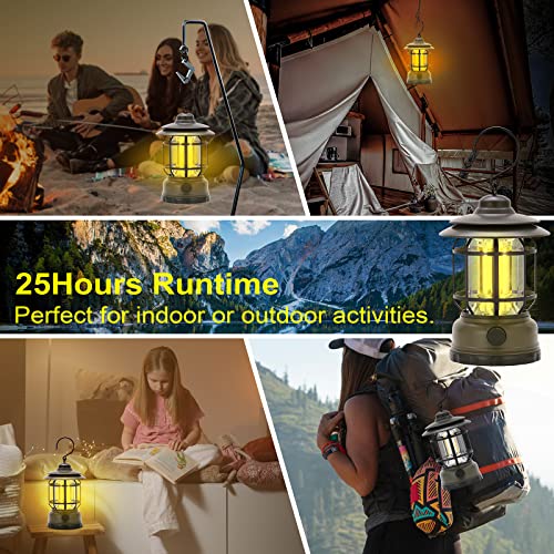 Rechargeable Portable LED Camping Lanterns, Vintage Style Tabletop Lantern, Stepless Dimming, Waterproof IP44 - Green, 2 Pack for Camping, Hanging Tent Light, and Power Outages - style: Green 2 Pack
