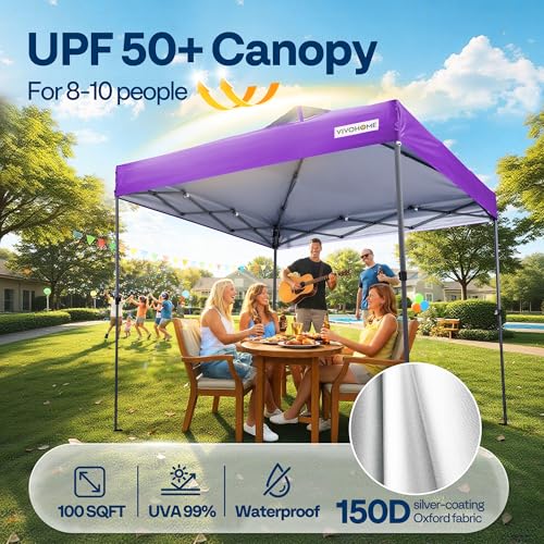 VIVOHOME 10x10ft Pop Up Canopy Tent One Push Setup Outdoor Portable Shelter Tent Heavy Duty with Wheel Carry Bag and 4 Sandbags, Purple - color: Purple, size: 10x10 ft