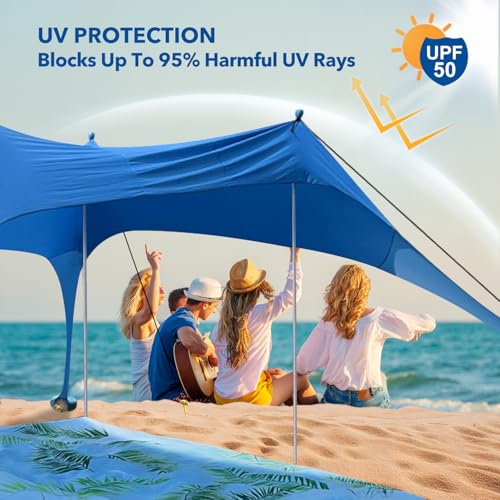 Beach Canopy Tent with UPF50+ Protection Sun shelter Umbrella Portable Camping Tents 12X12FT Include Beach Blanket Phone Case with Sandbags Poles Anti-Wind Ropes for Beach Camping Backyard Picnics - style: 12x12FT with 79" X 118"beach blanket