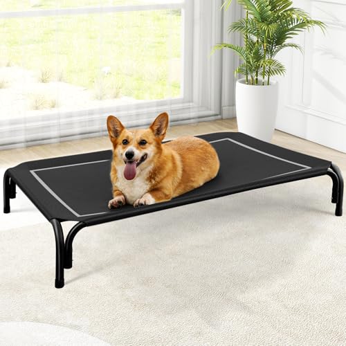 Czpalo Elevated Dog Bed, Raised Outdoor Dog Bed for Medium Sized Dog, Portable Cooling Pet Cot with Breathable & Washable Mesh, Indoor & Outdoor Pet Hammock with Skid-Resistant Feet. - color: Black, size: M(35.50"x25.60"x8.00")