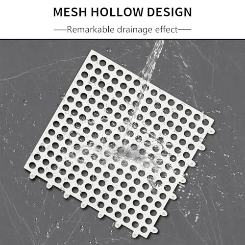 FAHKNS 50 PCS Interlocking Drainage Tiles, 12"x12" Anti Slip Interlocking Drain Mat, TPE Interlocking Floor Tiles for Showers, Toilets, Swimming Pools, Terraces, Drain, Pet Areas - color: White