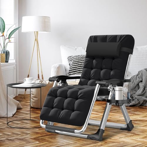 ABORON Zero Gravity Chair,Premium Outdoor Lawn Folding Lounge Chairs,Sturdy Adjustable Reclining Patio Chairs with Removable Cushion,Headrest & Tray - color: A Dark Black