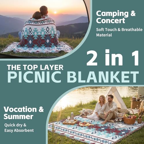 2 in 1 Extra Large Boho Beach Blanket Towel Sand Free Outdoor Picnic Mat Giant Oversized Xl Big Jumbo Huge Turkish Woven Throw Cloud Summer Vacation Essential Travel Must Have Accessories Women Gift - color: Boho Teal