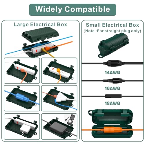Outdoor Extension Cord Box, 3 Pack Large Waterproof Electrical Box Plug Protector Cable Connection Safety Cover IP54 Water-Resistant for Power Strip, Holiday Light and Decorations, Green - color: 3 Pack Green