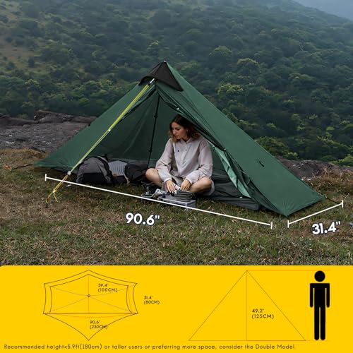 LANSHAN Ultralight Tent 3-Season Backpacking Tent for 1-Person or 2-Person Camping, Trekking, Kayaking, Climbing, Hiking - color: 1-person, dark green