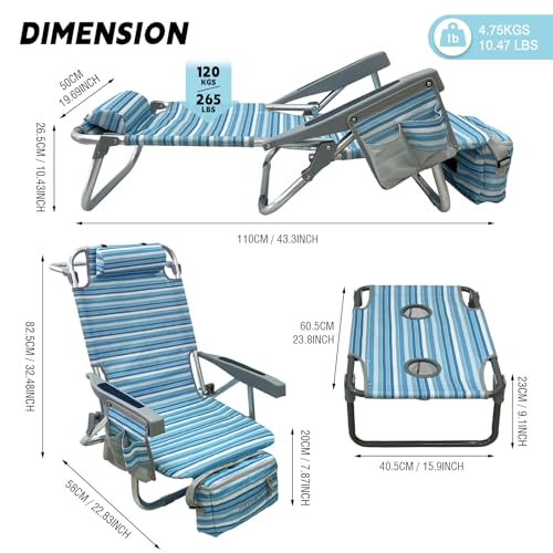 Backpack Beach Chair Aluminum 2 Pack with Folding Camping Table 5-Position Lay Flat Lounge Chair Outdoor for Adults with Insulated Cooler Bag and Cup Holder - color: Blue, size: 2 PACK