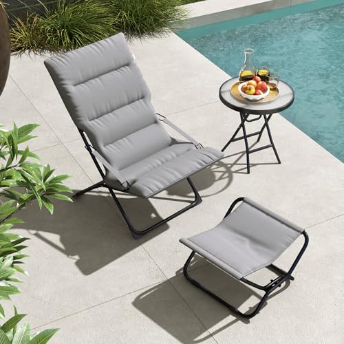 Abba Patio Heavy-Duty Outdoor Chaise Lounge Chair, Reclining Folding Camping Chair with Removable Footrest, All-Weather Portable Patio Furniture for Poolside, Beach, Lawn, Indoor Outdoor Use, Grey - color: Grey