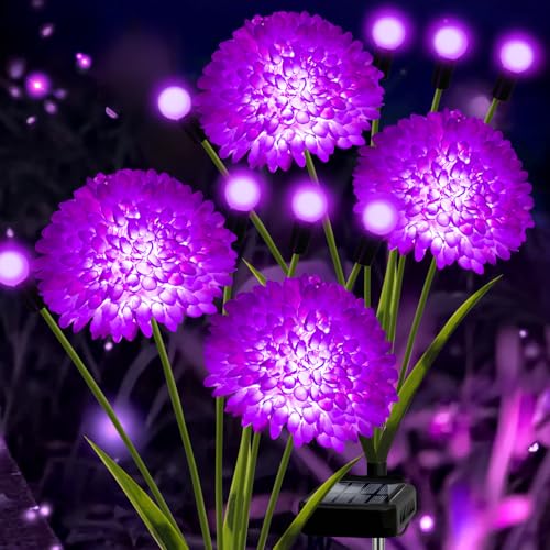 Solar Lights Outdoor Waterproof, 2 Pack Purple Solar Firefly Swaying Lights with Flowers, Flower Light Garden Decor for Outside Yard Patio Halloween for Women Grandma - color: Purple, size: 2 pack