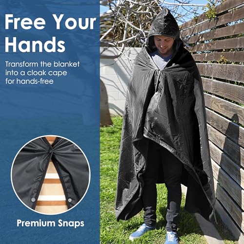 Catalonia Waterproof Stadium Blanket, Windproof Wearable Poncho for Football Sideline & Sports Events for Fans, Portable, Durable Outdoor Blanket for Camping & Tailgating - color: Black / Black
