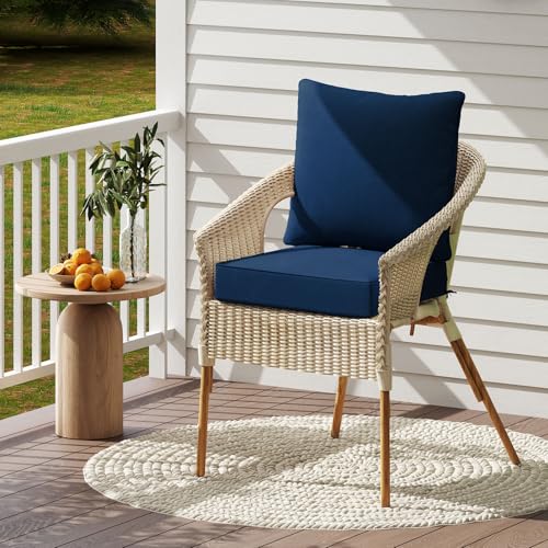 Giantex Patio Cushion Set, Outdoor Chair Seat Pads w/Non-Slip Rope Belts, Detachable Patio Furniture Cushions, Thick Seat Cushion & Back Cushion for Living Room Floor Sofa Patio Garden Chair (Navy) - color: Navy