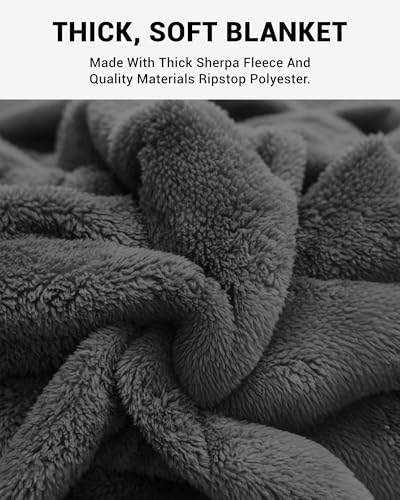 KingCamp Large Camping Blanket with Sherpa Lining, Packable Down Alternative Puffy Printed Wearable Blanket with Snap Buttons, Warm Weatherproof Quilt for Outdoor Travel (79" L x 57" W, Grey/Navy) - color: Sherpa-grey/Navy, size: 79" x 57"- Sherpa Fleece