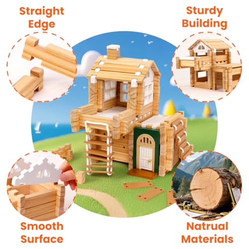 Jovi-mindly＆Notchies Building Blocks Set Wooden Blocks Toys (107 pcs) with Storage Bag, Educational Classic Wooden Blocks for Toddlers Ages 3+ Boys and Girls Aged Birthday Gift (with Printed Manual) - style: Dream House With Printed Manual