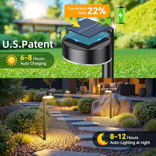 Ahaorigin 8 Pack Solar Pathway Lights Outdoor, 12 Brighter LED Solar Lights Outdoor Waterproof, Up to 12 Hrs Modern Path Light for Yard Garden Walkway Driveway Lawn (8 Pack) - color: Warm White, size: 8 Pack