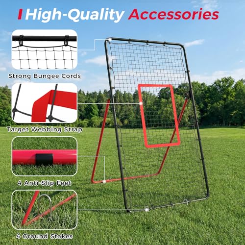 Volleyball Rebounder Net 7x4 ft, Portable Bounce Back Net with 5 Adjustable Angles for Backyard, Indoor & Outdoor Practice, Sturdy Multi-Sport Return Trainer for Volleyball, Baseball, Softball - color: Red