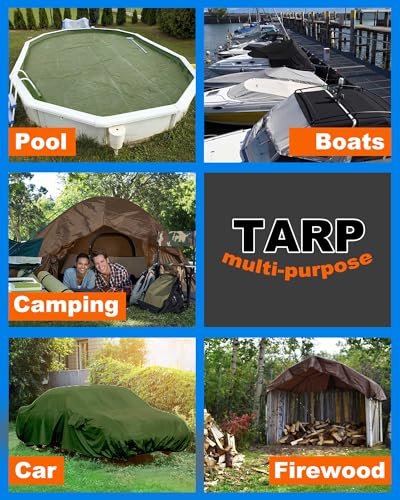 SmoothNovelty 3 Pcs Large Waterproof Tarp 10 x 12 ft Heavy Duty 5.5 Mil Thick Poly Tarpaulin with Grommets Multipurpose Protective Cover for Summer Home Boats Cars Camping Rv Pool Tent - color: Green,brown,black, size: 10 x 12 ft