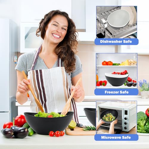 Wrova Big Wheat Straw Bowls,Unbreakable Large Salad Bowls,Dishwasher and Microware Safe Plastic Bowls Reusable,Kitchen Bowl Set for Salad,Cereal,Soup and Oatmeal.Black and White - color: Black&White, size: 2 Pack