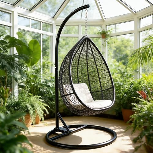 Round Base Heavy Duty Hanging Stand - Powder Coated Hammock Stand for Hammock Chair, Indoor and Outdoor (Black)
