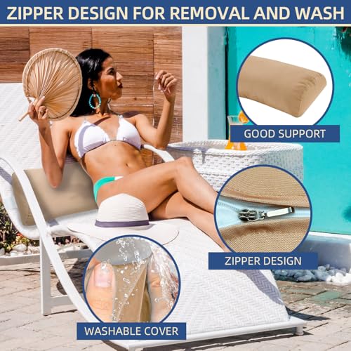 Headrest Pillow for Patio Chaise Lounge, 2 Packs Head Pillow with Elastic Band for Zero Gravity Lounge Chair, Head Neck Rest Pillow Lumbar Pillow, Beige - color: Beige
