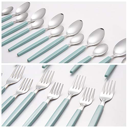 40 piece Stainless Steel Kitchen Flatware set with organizer, Camping Silverware set with color handles set of 8