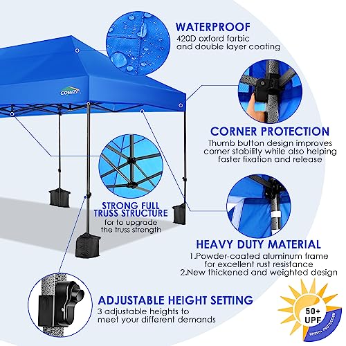 COBIZI 10x20 Heavy Duty Pop up Canopy Tent with 6 sidewalls Easy Up Commercial Outdoor Wedding Party Tents for Parties All Season Wind & Waterproof Gazebo with Roller Bag, Blue(Frame Thickened) - color: Blue, size: 10x20 With 6 Sidewalls